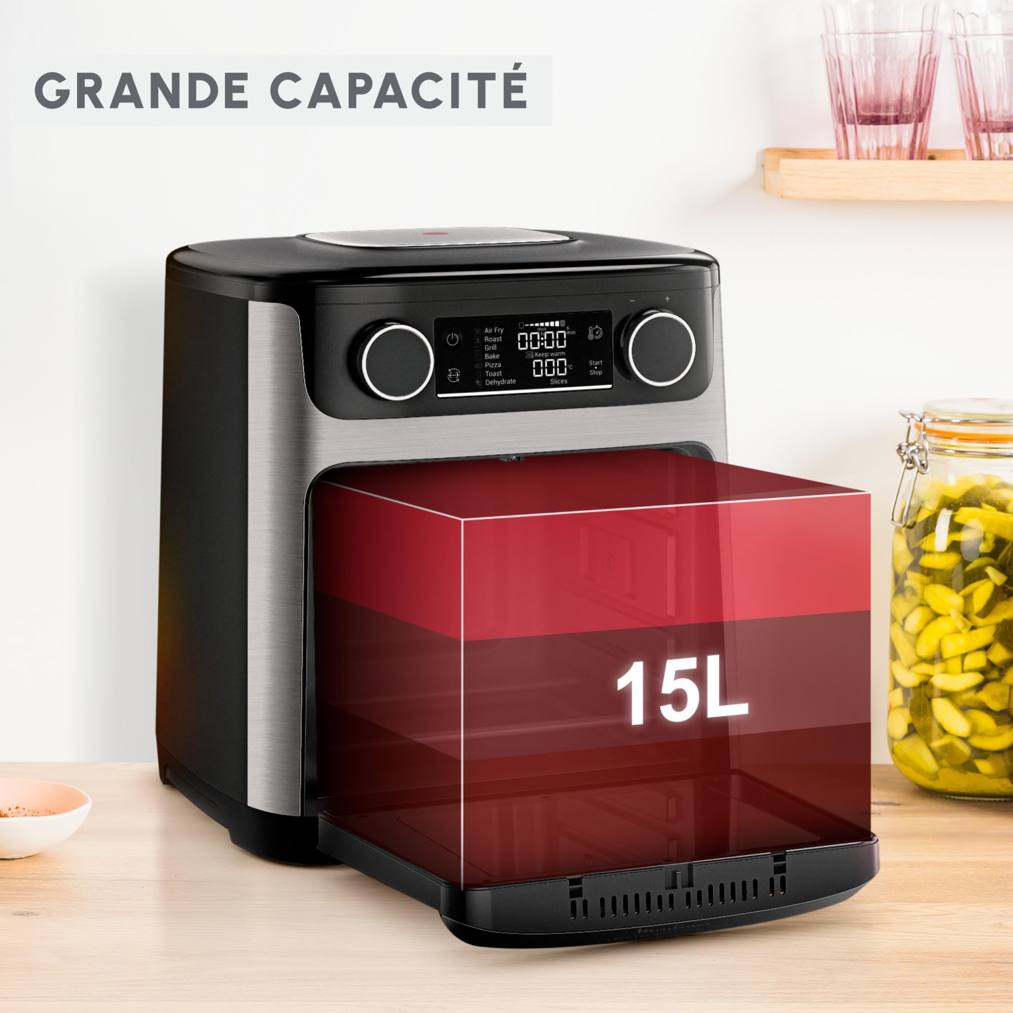 Moulinex Easy Fry air fryer, multicuiseur et four, 15 L, 9 programmes, friteuse sans huile, 3 niveaux de cuisson, compact, extra crisp, noir, AL556DF0, Acier Inoxydable