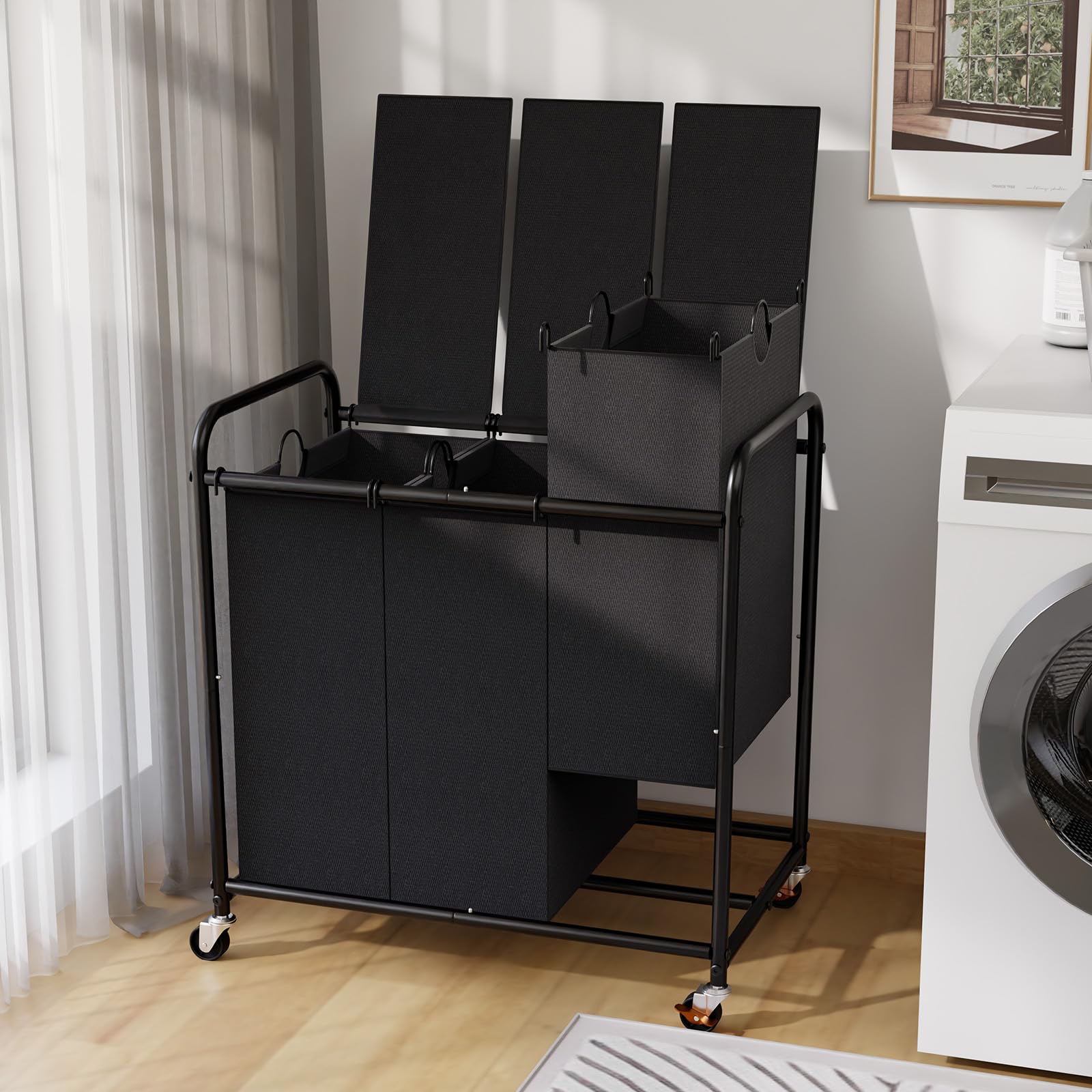 Photo 1 of 180L Laundry Sorter 3 Section – Heavy Duty Rolling Laundry Basket with Lockable Wheels and Lid, 3 Large Separate Removable Bags, Laundry Hamper Cart for Laundry Room Organizer