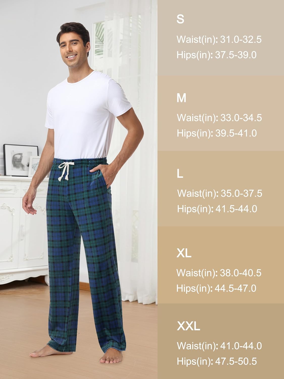 SEVEGO Tall Men's Pajama Pants 34"/36"/38" Long Inseam Soft Flannel Plaid Lounge Sleep Bottoms - Image 6