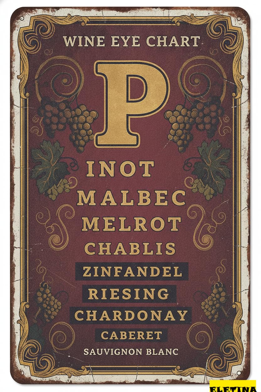 Personalized Sign for Man Cave Wine Eye Chart Metal 8x12in Humorous Plaque Wine Tasting Room Wall Decor Private Property Decorative