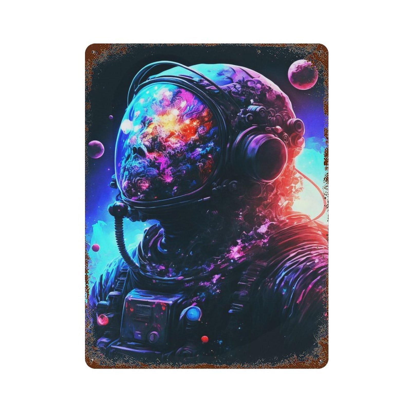 Neon Astronaut Retro Metal Sign 15.7"x11.8", Vintage Wall Decor for Garage, Pub Or Kitchen