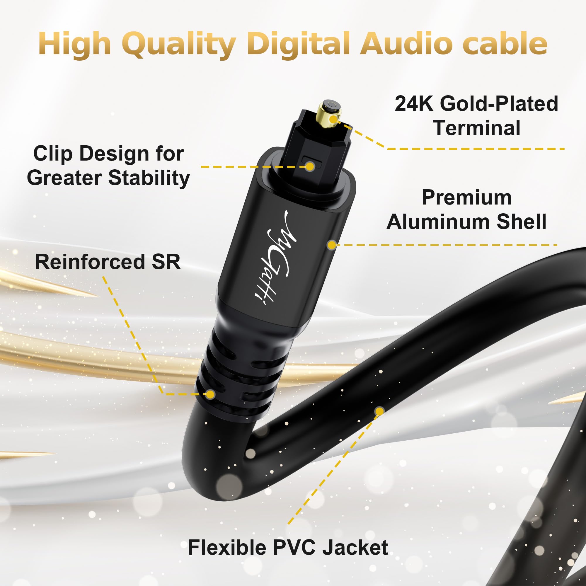 Câble Optique Audio 15m, Toslink Câble Audio Numérique (S/PDIF, Dolby DTS Sound), Cable Fibre Optique pour Home Cinema, Barre de Son, PS4/Xbox One, TV, Amplificateur etc +5 Attaches de Cable