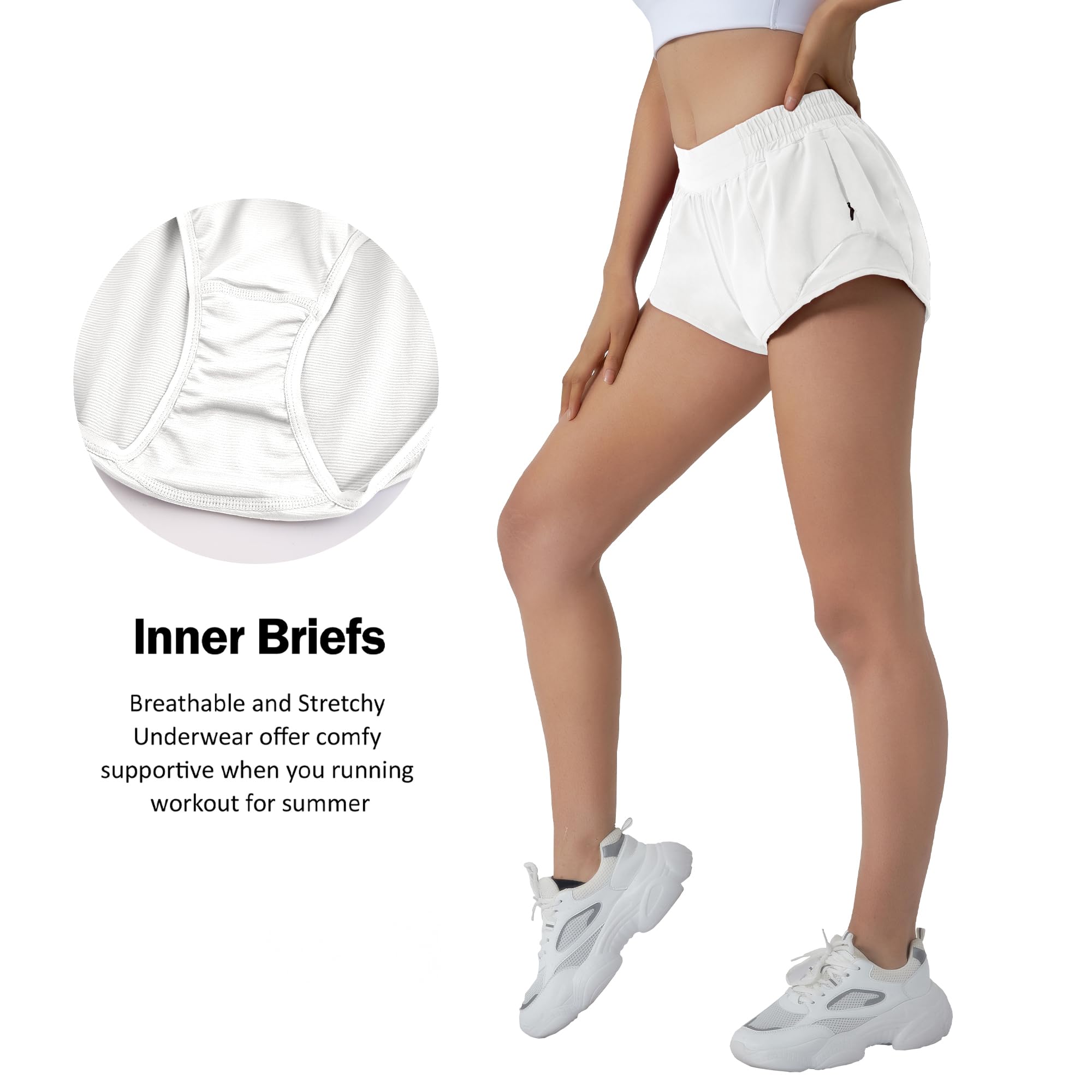 Aurefin Laufshorts für Damen, schnell trocknend, athletische Sport-Shorts, leicht, aktive Workout-Shorts mit Reißverschlusstasche