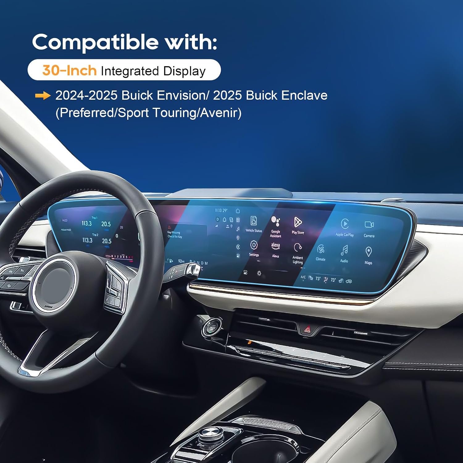 LFOTPP For 2025 Buick Envision Screen Protector 2024-2025 Buick Envision/ 2025 Buick Enclave (Preferred/Sport Touring/Avenir) 30 Inch Integrated Touchscreen [HD Glass] Anti-Fingerprint 9H Glass