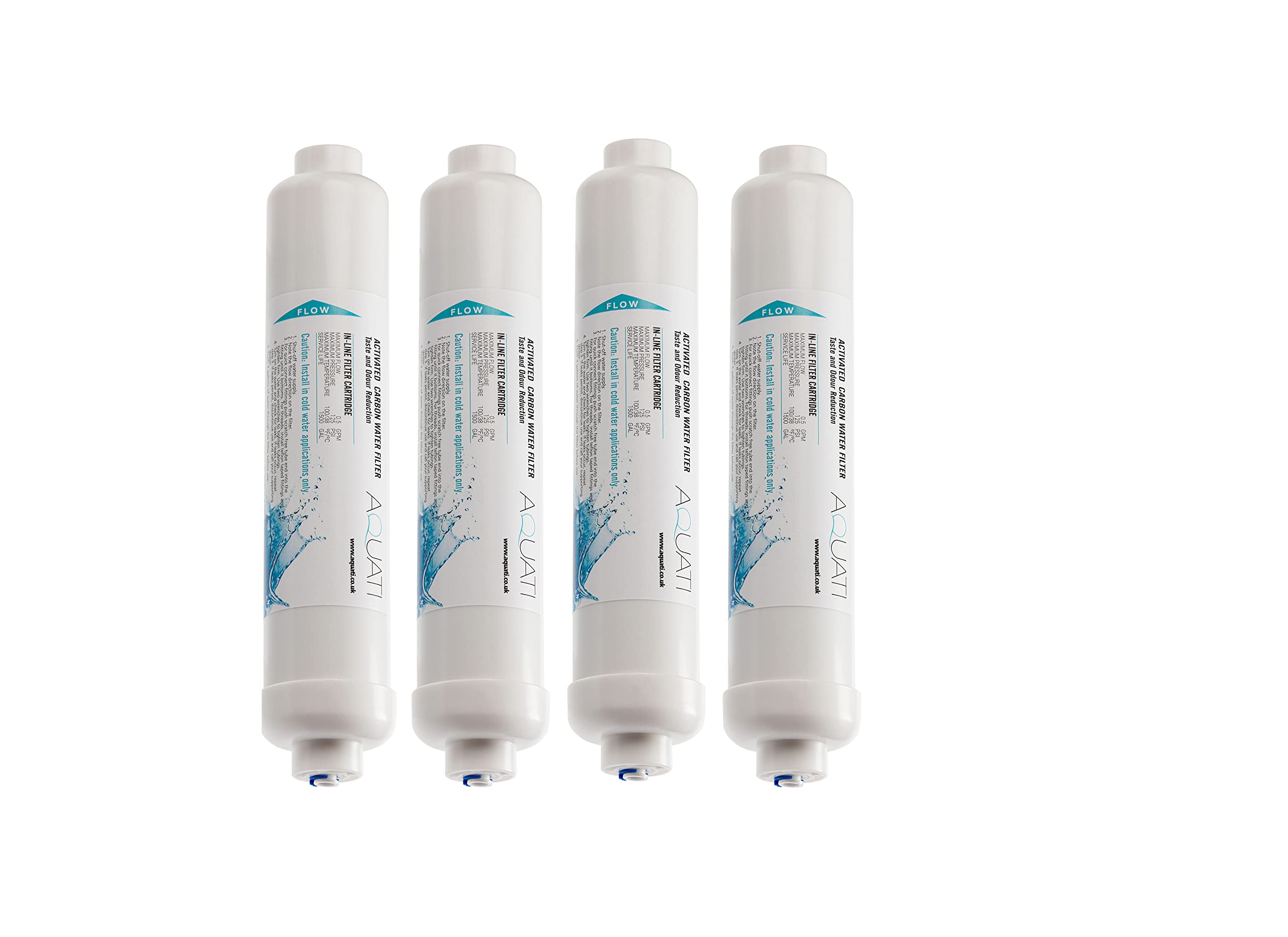 4X Aquati Under-Sink Tap Drinking Water Filter Replacement Inline Cartridges 1/4" Push Fit Connection, Activated Carbon in-line External Water Filter Quick Connect Inline Filter Pack of 4
