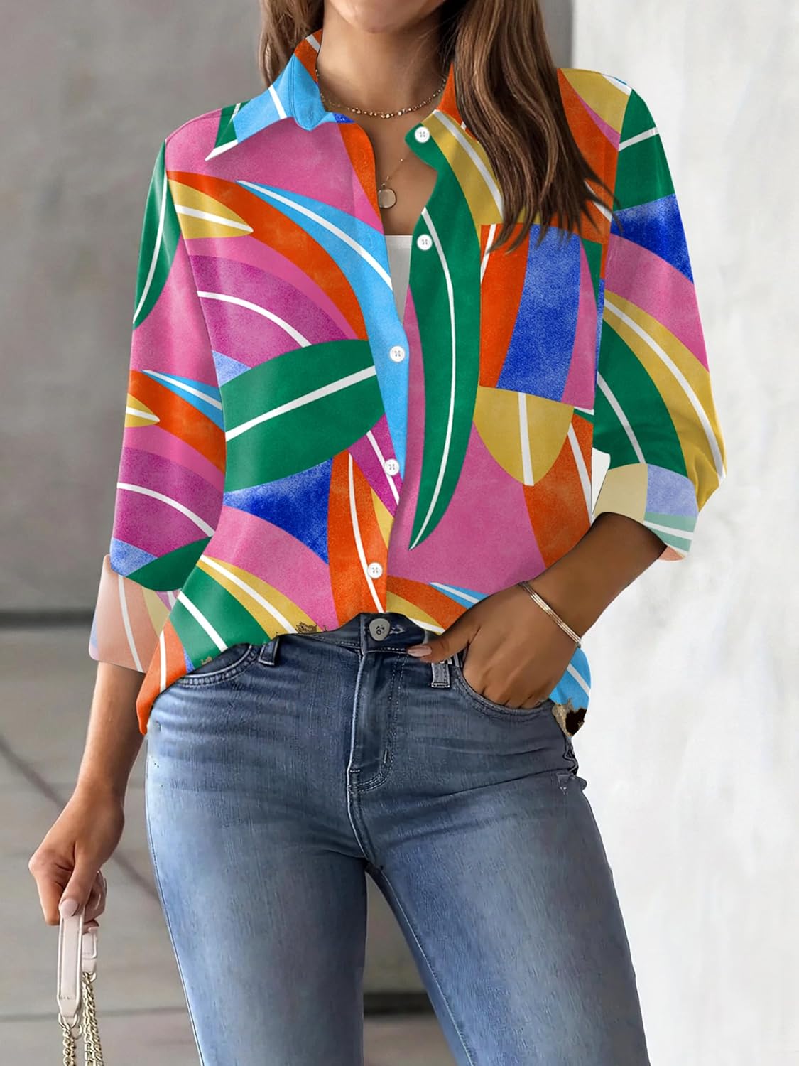 Zeagoo Womens Button Down Shirt Long Sleeve Blouse Business Work Tops Dressy Casual Floral Printed Outfits with Pocket - Image 2