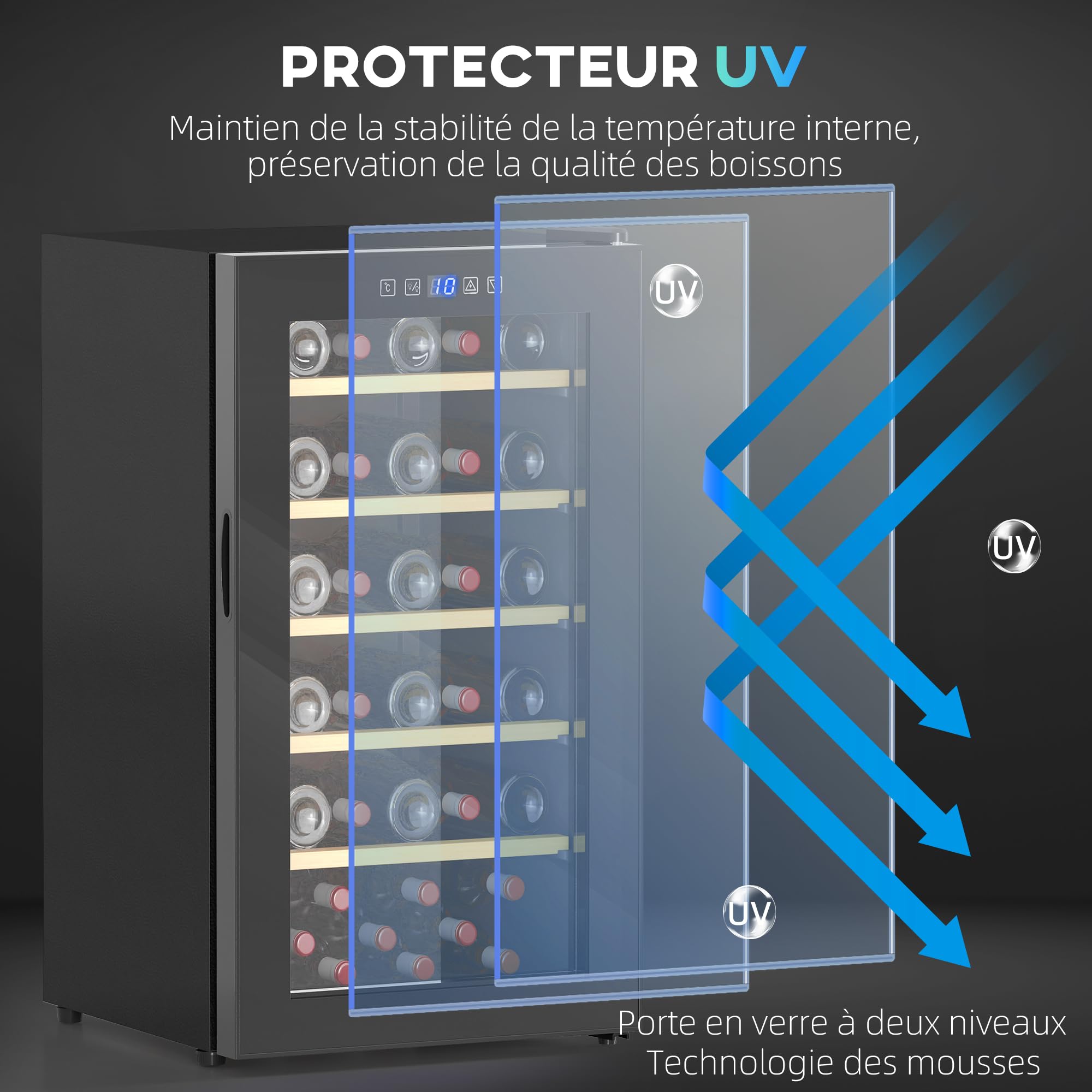 HOMCOM Cave à vin 41 bouteilles 91L réfrigérateur silencieux porte en verre LED écran tactile contrôle température 5-20℃ noir