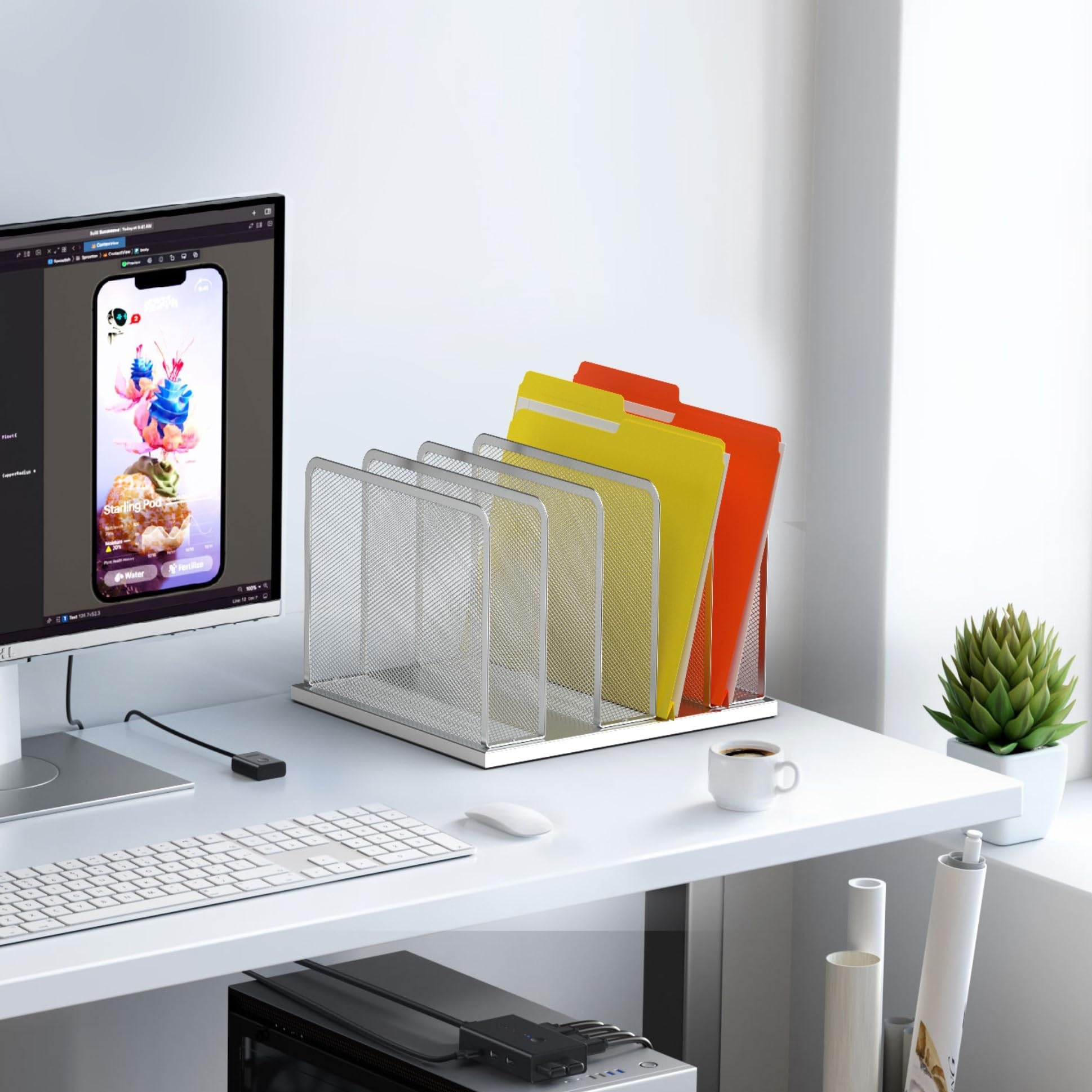 Kuntine.B 5-Section Mesh Desk Organizer - Upright File Sorter For Office & Home