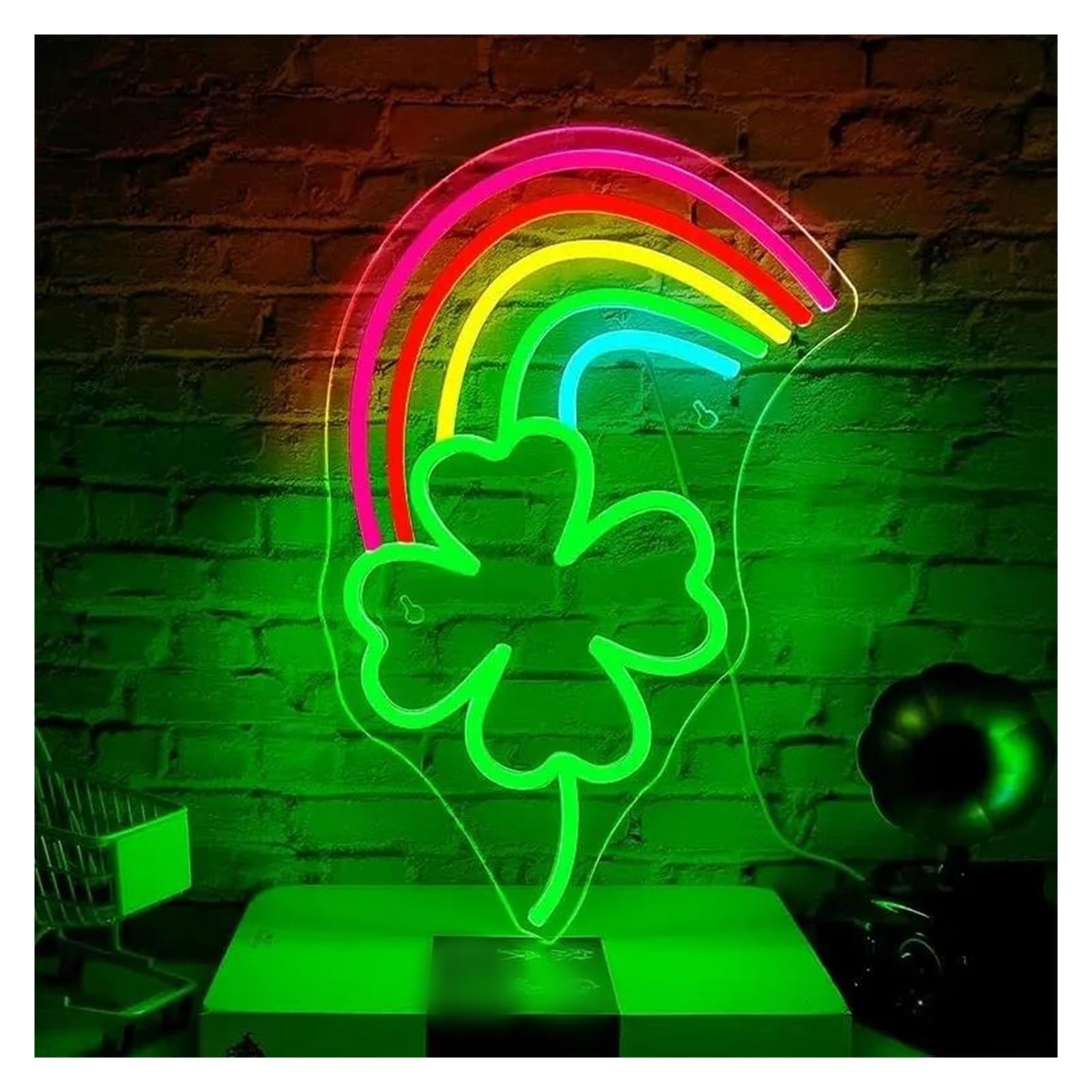 LEMST Signs Lamp Wall Decor Rainbow Clover Neon Light Dimmable for Bedroom Living Room Wall Art Happy Decor 34x32cm