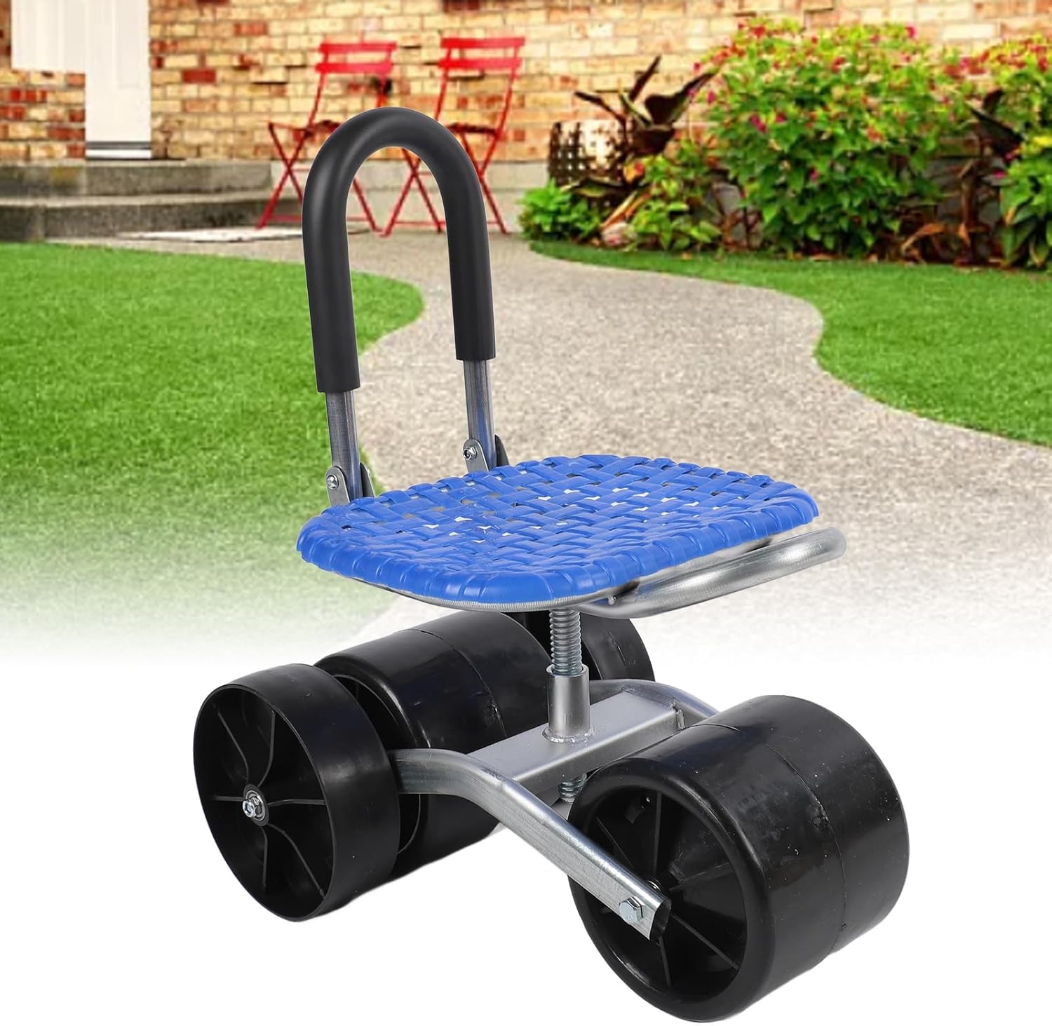 Garden Rolling Stool Seat, Wireless Garden Cart with 360 Degree Rotating Chair, Adjustable Height Rolling Workseat for Planting Picking and Greenhouse Tasks