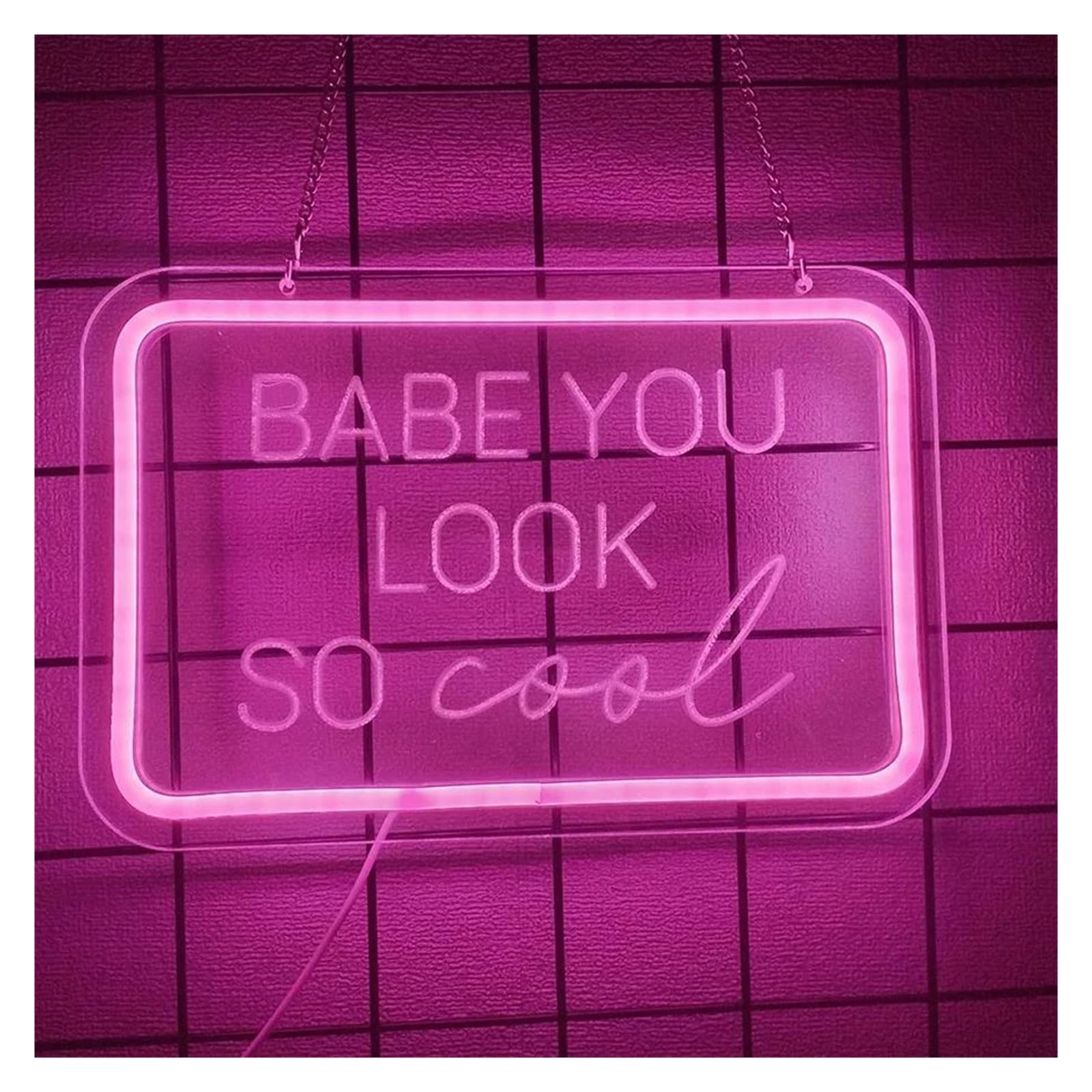 Xenite One Color Hanging Art Neon Signs Babe You Look So Cool Neon Sign For Wall Decor Light Usb Powered For Party Bar Aesthetic Room Birthday Home Illuminated 30Cm×20Cm