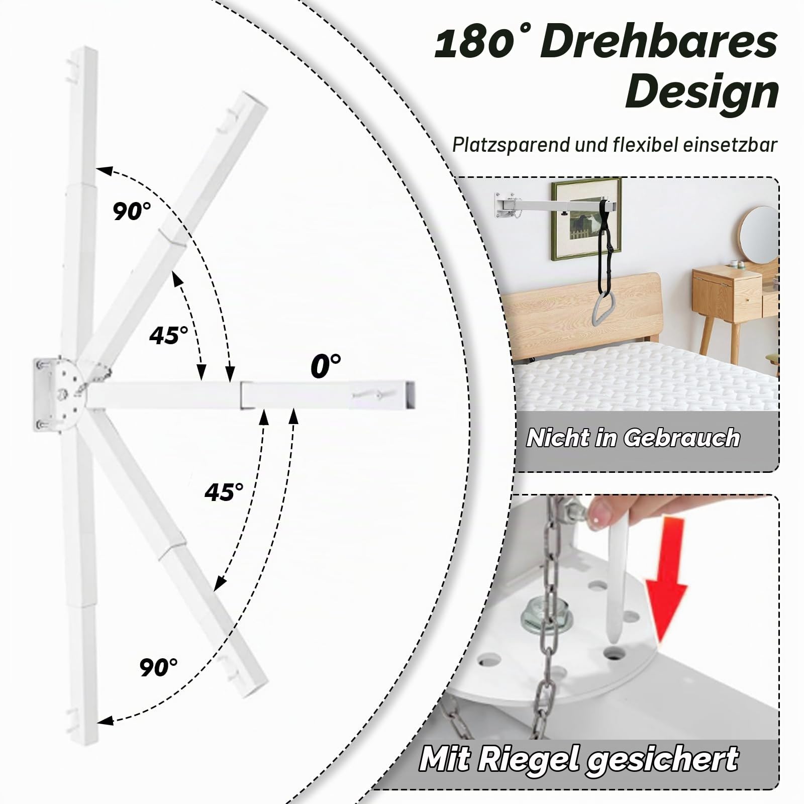 Trapezstange Galgen für Bett, Betttrapez für ältere Menschen, Wandmontage Mobiler Freihstehender Bettgalgen mit Triangelgriff, Bettgalgen Bettlift für ältere Bettaufrichter bis 80 kg