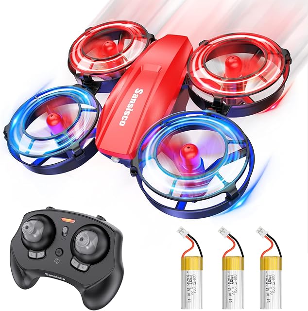 Sansisco Mini Drone for Kids, 2022 New RC Drone Toy Indoor Quadcopter with 3D Flips, Battle Mode, Circle Fly, Self-Rotating, 3 Batteries, Altitude Hold, 3 Speeds, Gift for Boys and Girls