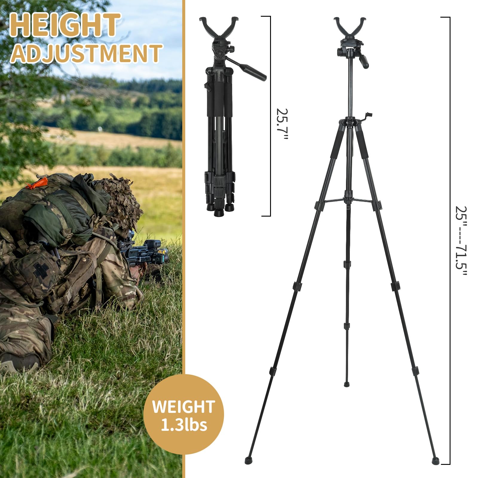 Shooting Stick Tripod Shooting Rest Tripod with V Yoke Bracket V Shaped Gun Rack for Hunting?Aluminum Construction