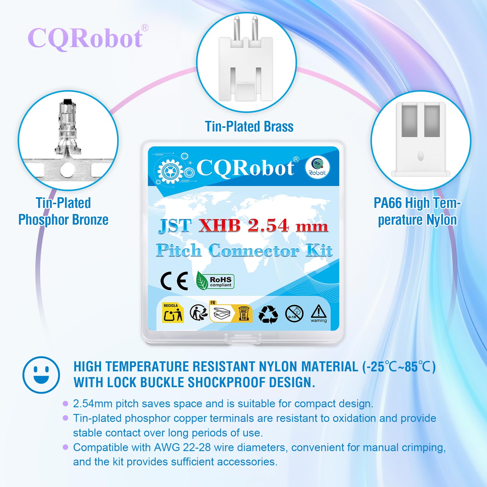 CQRobot JST XHB 2,54 mm wysokość skoku 2-biegunowe złącze elektroniczne IC męski wtyk, żeńska obudowa gniazda i zacisk T-Crimp. 50 zestawów / 200 części kabel do platyny adapter kablowy