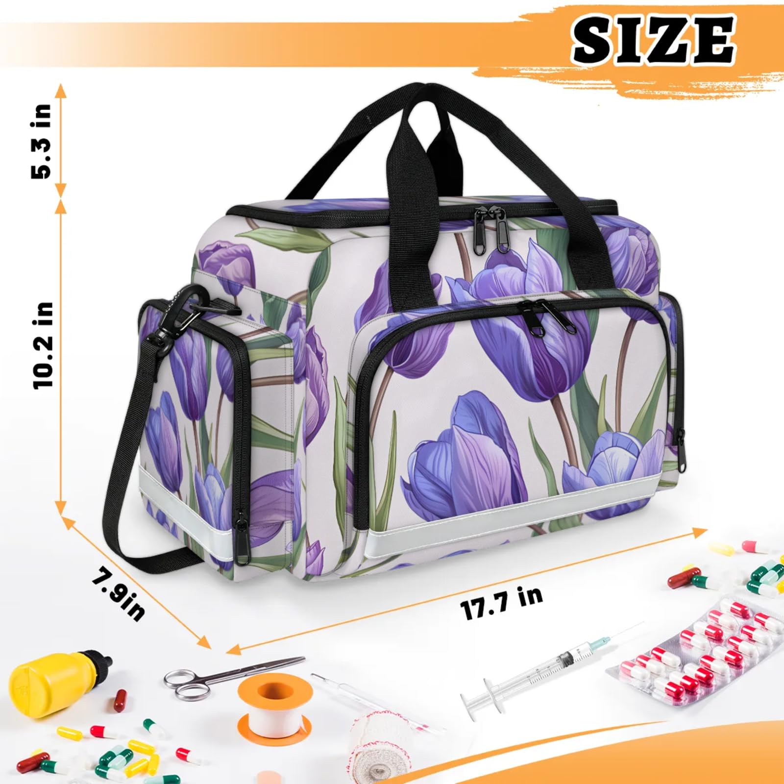 GzLeyigou First Aid Bags Empty, Retro Flowers Emergency Bag First Aid Kit Multiple Compartment Kit Carrier On Call Trauma Bag For Paramedics Emergency Medical Supplies Kit