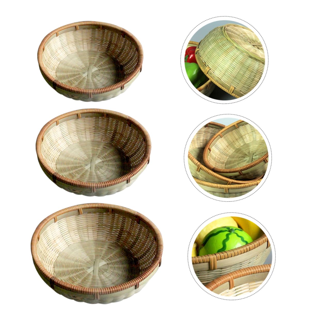 OFFSCH 3Pcs Food Serving Basket Practical Kitchen Organizer for Fruits Buns and Eggs Storage Baskets Green for Daily Use and Home Decor