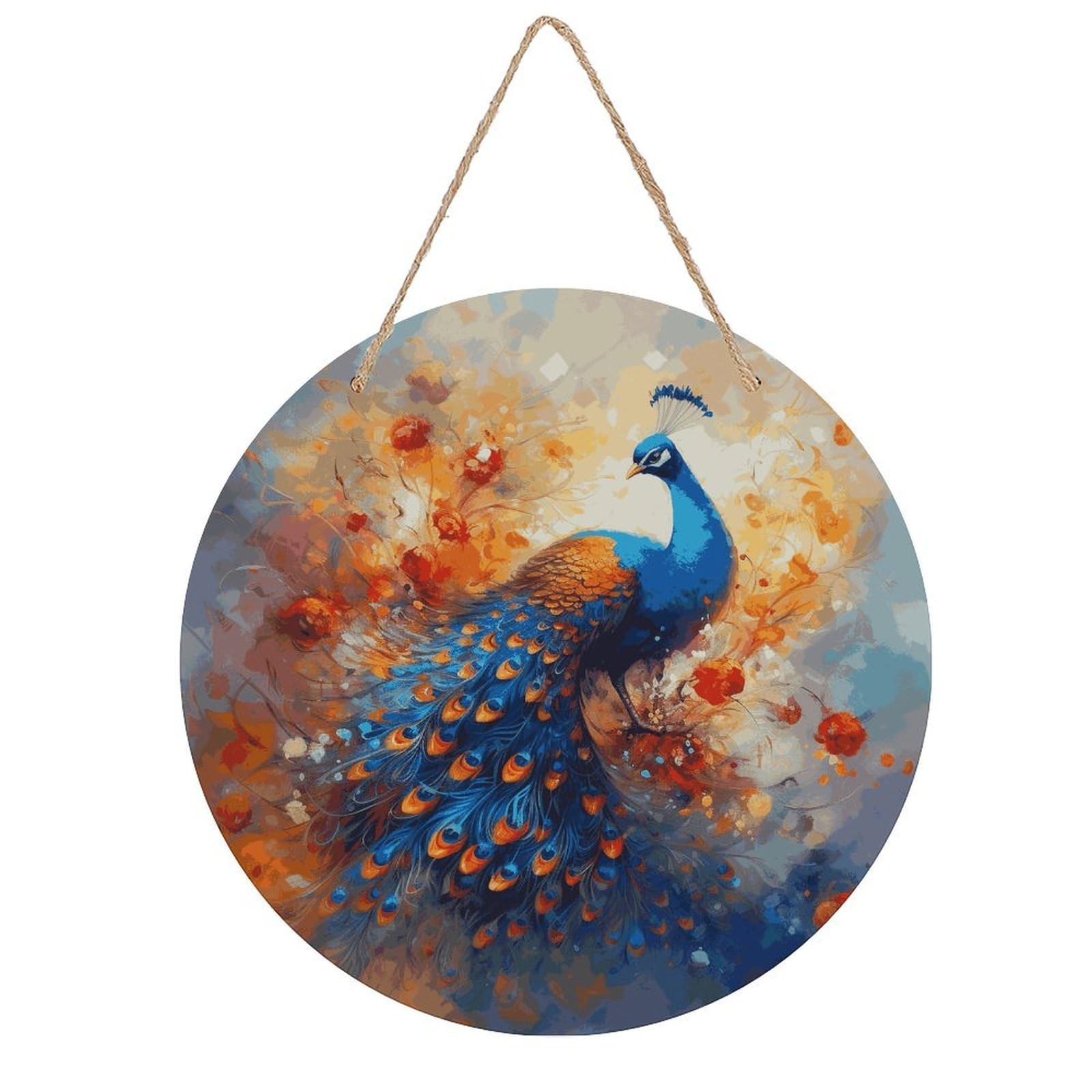 FekiLoot Peacock2 Wall Art Decor Rustic Welcome Sign Round Wood Hanging Sign Decoration Wood Plaque Door Hanger Wooden Signs Wall Hanging Decor Housewarming Gift for Home Outdoor Indoor