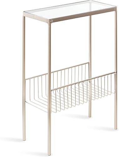 Kate and Laurel Trubey - Mesa auxiliar moderna, 15.75 x 8 x 24.6 pulgadas, color plateado, mesa auxiliar contemporánea con parte superior de cristal
