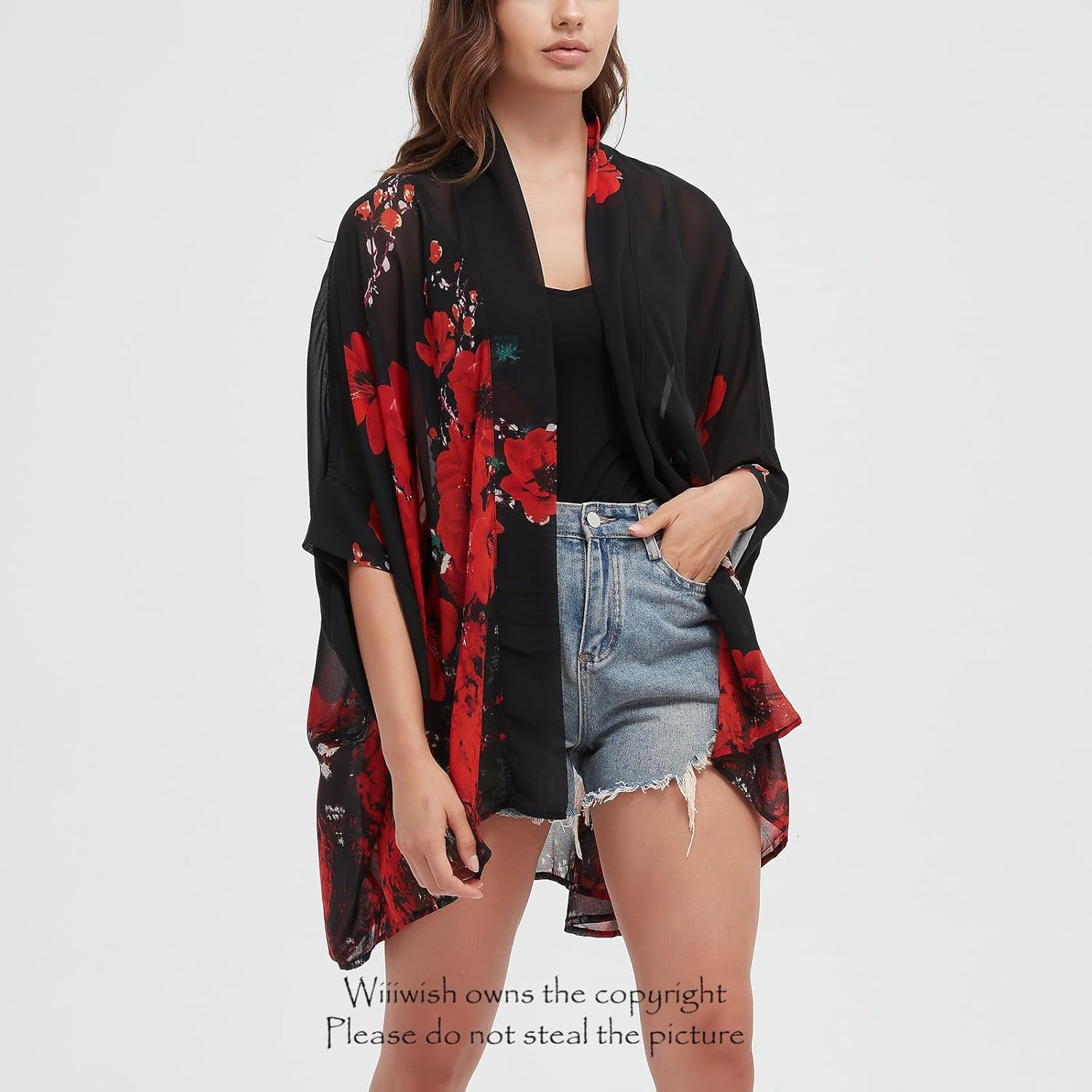 Women's Kimono Cardigans Camouflage Sheer Chiffon Blouse Boho Wrap Casual Coverup Loose Tops - Image 3