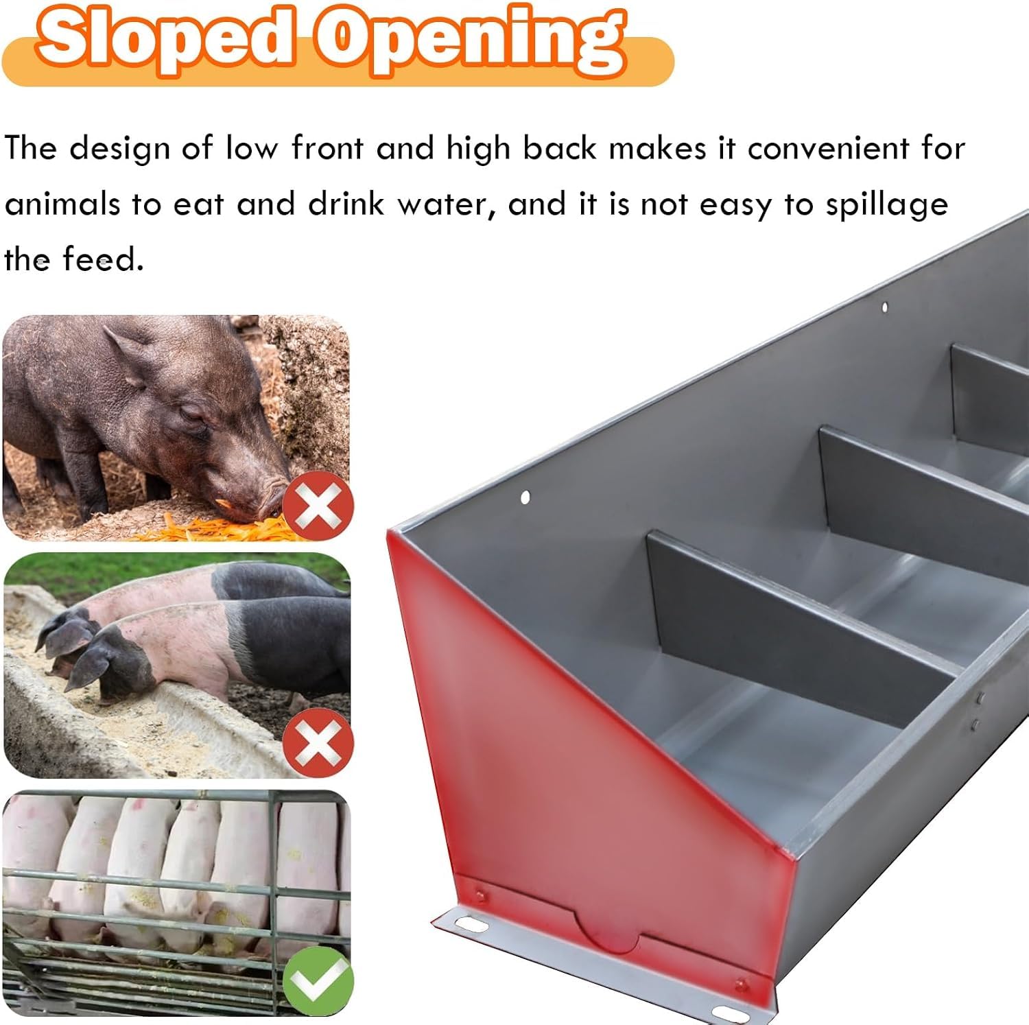 Mangiatoia per Suini in Acciaio Inossidabile Heavy Duty, Impermeabile con Recinto Segmentato e Design Inclinato, Doppia Funzione per Bovini Capre Cavalli Uso Interno/Esterno Fattoria