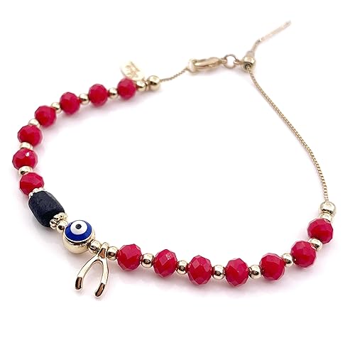 Miniatura 7 de SIFRIMANIA Protection Adjustable Bracelet for Women Positive Energy Evil Eye Amulet Real Azabache Red (Heart - St Benedict - Flower)