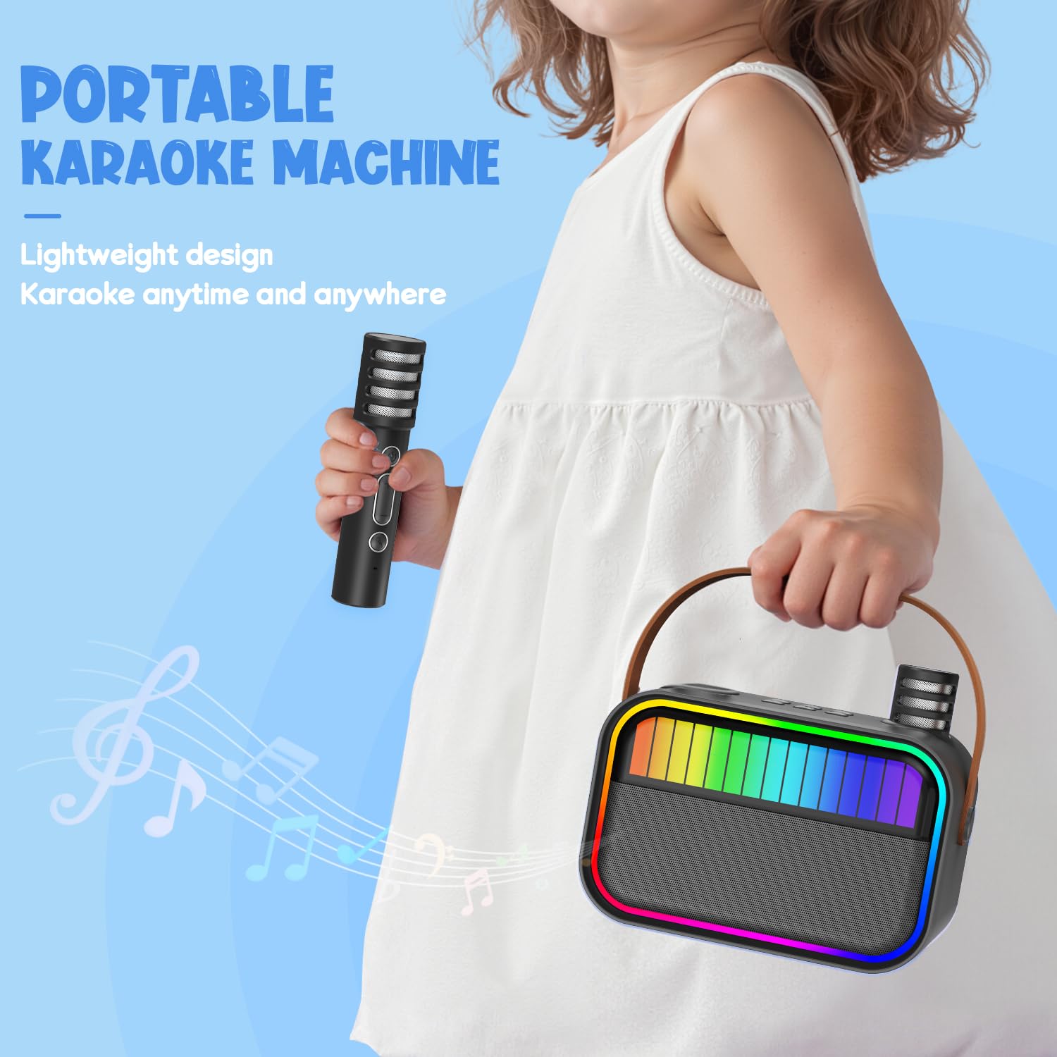 Ankuka Karaoke Infantil Karaoke 2 Microfonos Inalambricos para 4 5 6 7 8 9 10 11 12 Años, Altavoz Bluetooth Niños con Luces, Niña/Cumpleaños/Fiesta/Familia (Morado)