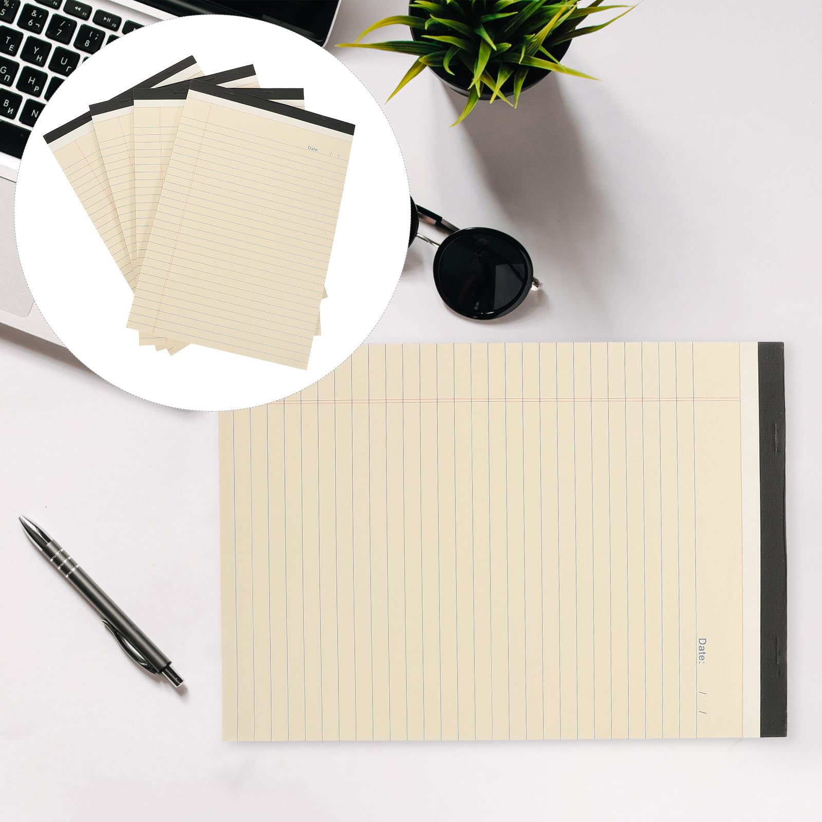 SUPVOX Blocco Note A4 a Righe Larghe Strappabile, Set 4 Pezzi, Quaderno per Appunti e Pianificazione, Carta Liscia per Ufficio, Studenti e Viaggiatori, Blocco Note Tascabile Funzionale