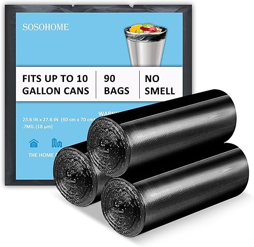 Bolsas de basura negras de 10 galones, bolsas de basura ultra gruesas de 18 micras para cocina de oficina, 90 unidades Bolsas de basura negras de 10 galones, bolsas de basura ultra gruesas de 18 micras para cocina de oficina, 90 unidades