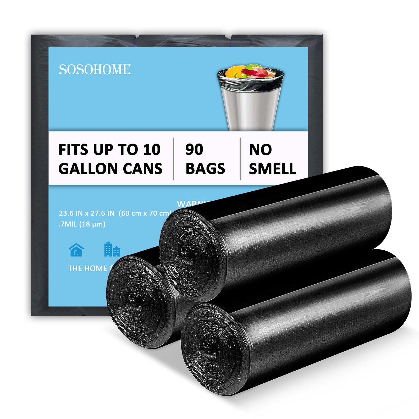 10 Gallon Black Trash Bags, 18 Micron Thick Garbage Bags for Office Kitchen, 90 Count