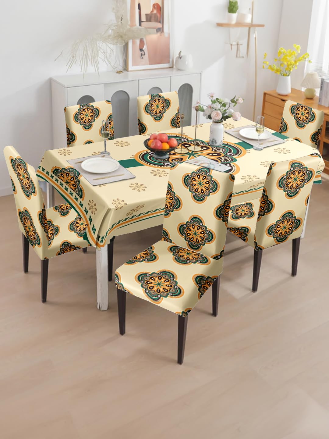 Amazon Brand - Umi Polyvinyl Chloride(PVC) Dining Table Cover Waterproof with 6 Chair Covers for Kitchen Dining Table Cloth Dust and Oil Repellent (Tan, 1 Table Cover + 6 Chair Cover) (B0CZYSF98W) Amazon Price History, Amazon Price Tracker
