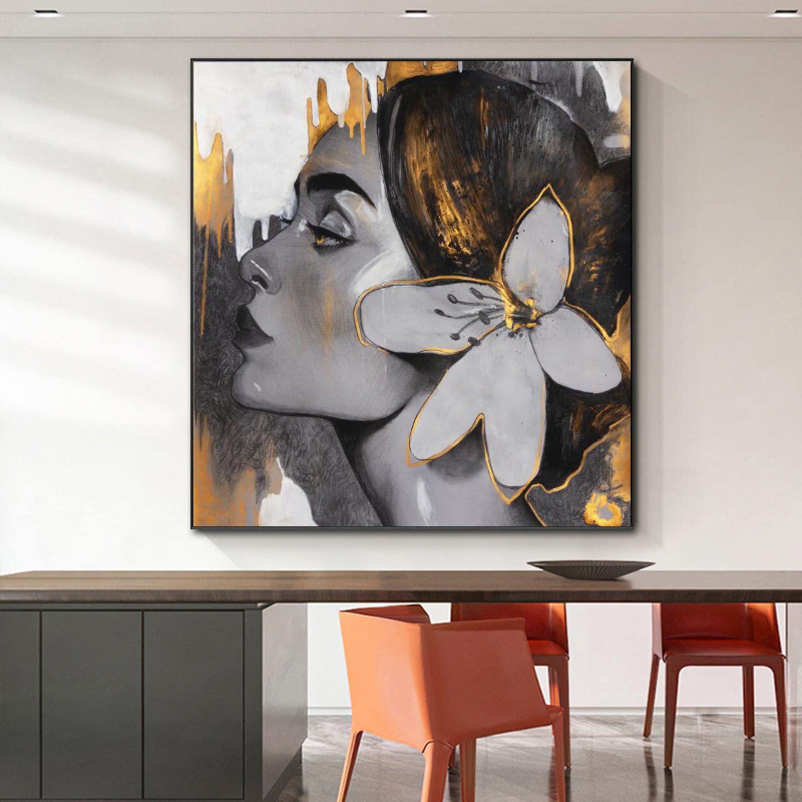 Goud en Zwart Schilderij | Langwerpig | Groot Schilderij Woonkamer - Sfeer aan de Muur