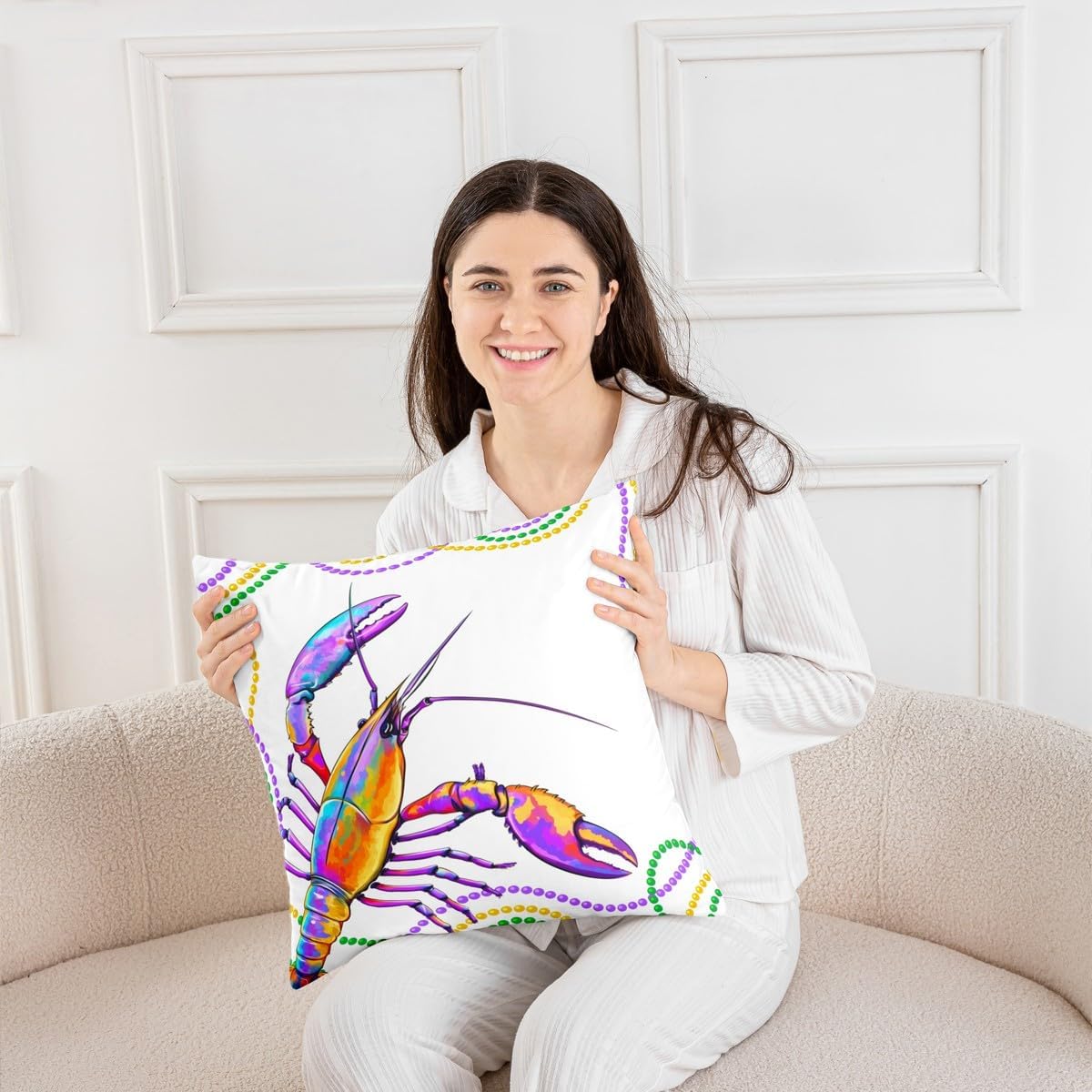 Erosebridal Lobster Throw Pillow Cover 24x24 Mardi Gras Pillow Cover Purple Yellow Green Aquatic Wild Animal Ocean Life Cushion Cover Watercolor Tropical Marine 1 Pillow Case Cushion Case