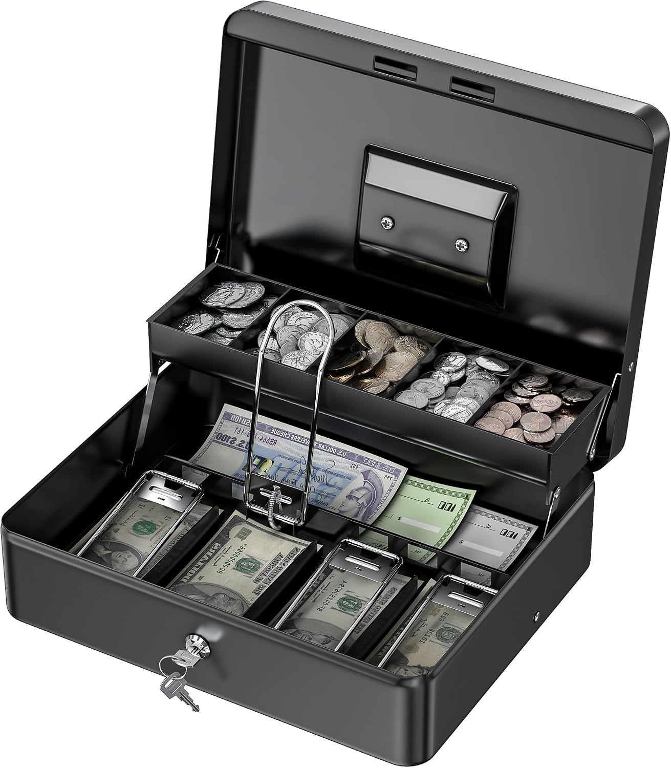 Tera Cash Box with Cantilever Tray: 11.8" Portable 4 Bill 5 Coin, KL180