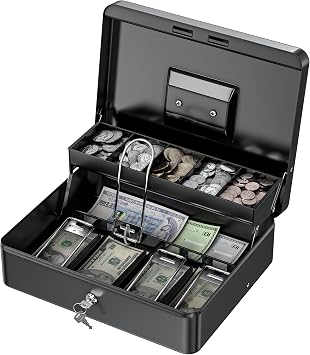 Tera Cash Box with Cantilever Tray 11.8" Portable 4 Bill 5 Coin, KL180