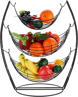 IGNPION Hamac à 3 étages pour fruits - Grande capacité - Bols à fruits décoratifs - Panier de présentation pour fruits et légumes - Noir