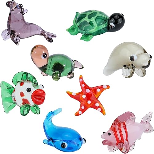 8 piezas de pequeñas figuras de vidrio soplado de animales de vidrio soplado, hechas a mano, juegos de figuras de animales para decoración del