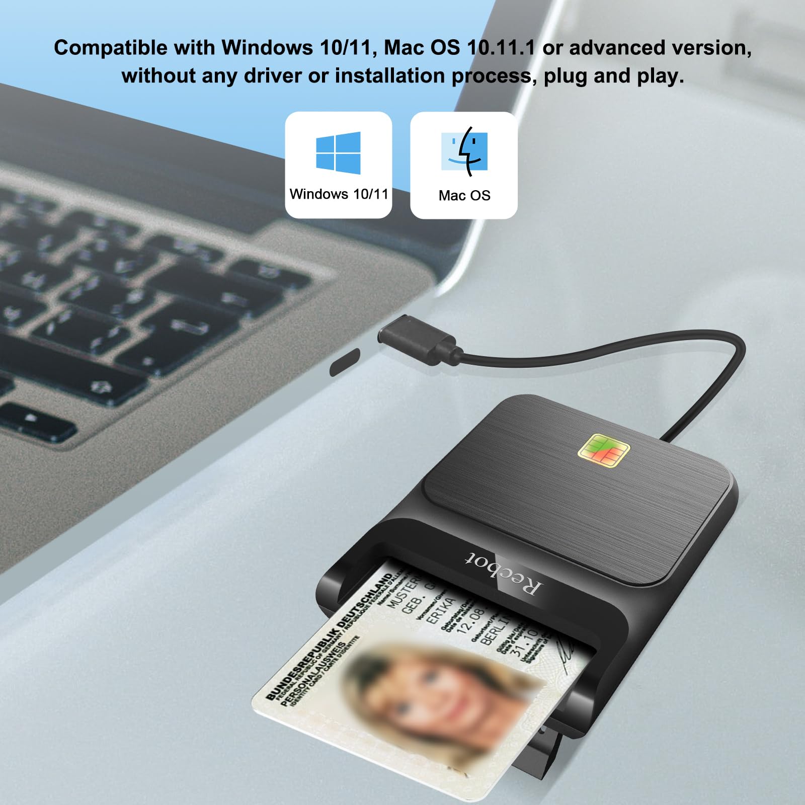 Recbot Lector dnie Electronico, Lector dni Electrónico, Lector dni USB C Compatible con Windows