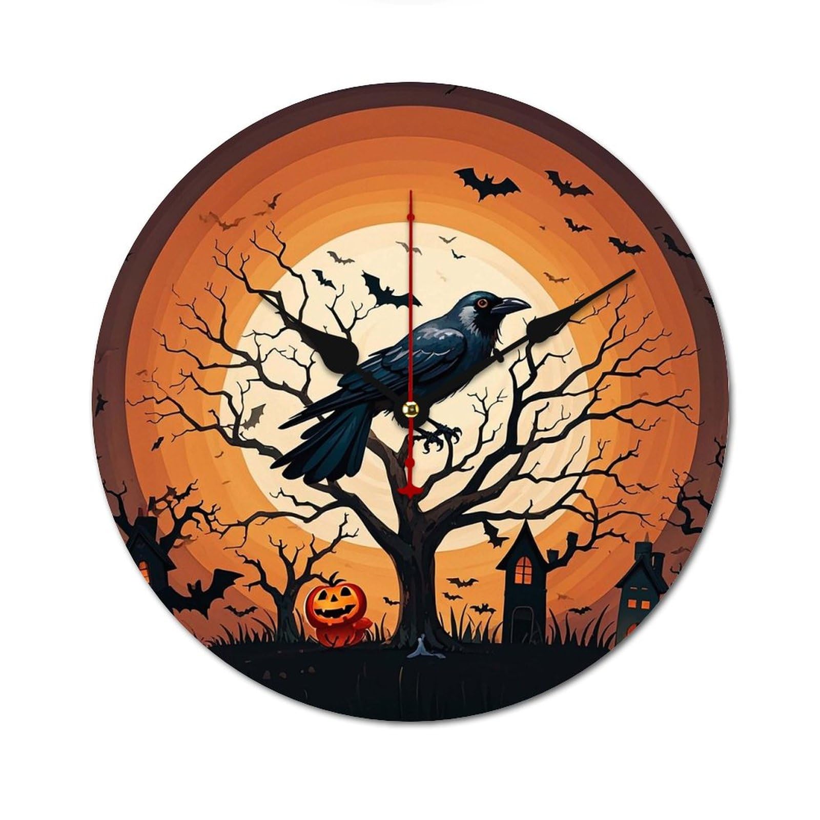 Horloge murale ronde pour salon moderne au motif corbeau noir