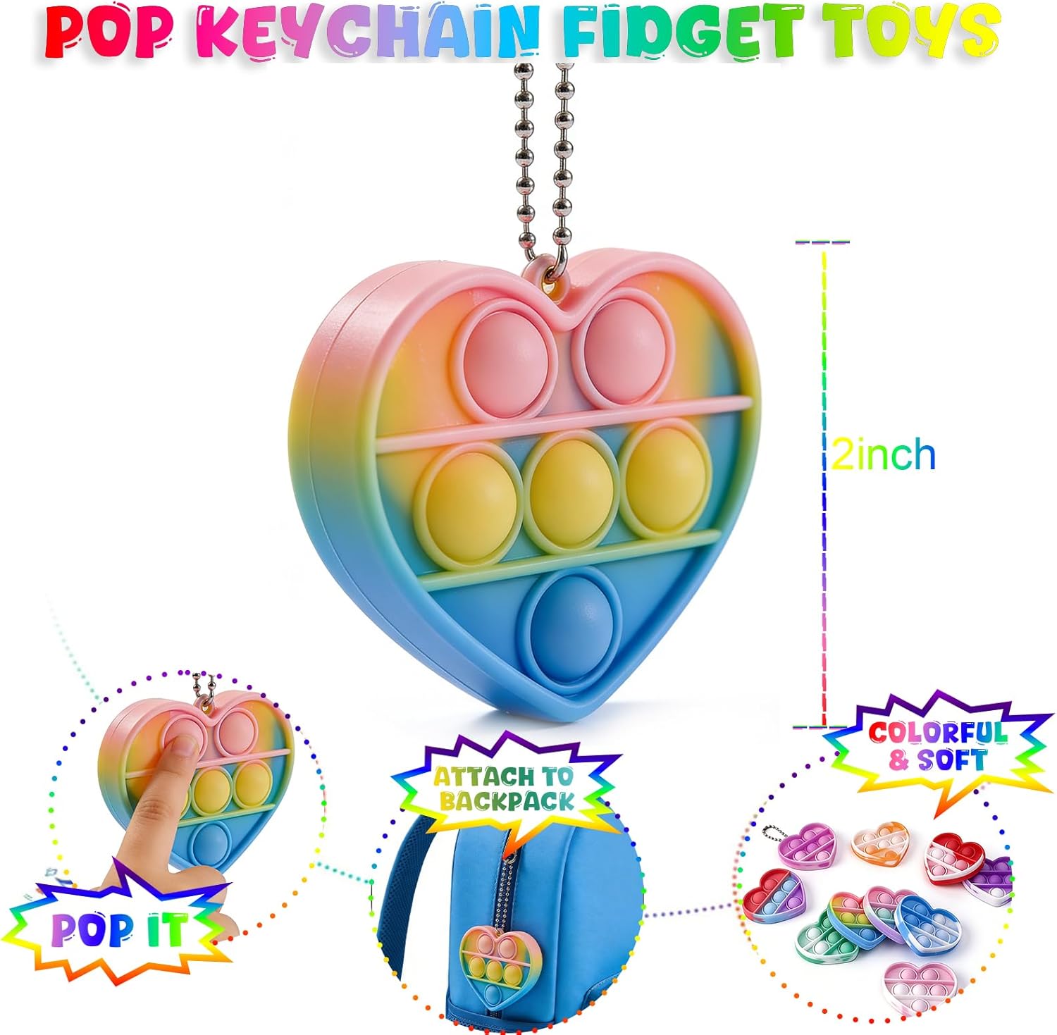 30Pcs Valentine's Day Gift Set, School Classroom Exchange Kit for Kids, Heart Shape Bubble Fidget Toys with Cards, Multi-Color Toys for Kids Valentine's Party Favors and Classroom Gift Exchange