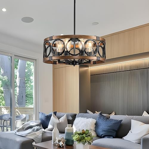 Miniatura 6 de Lámpara de techo semiempotrada, 6 luces, rústica, moderna, para montaje en techo, redonda, de metal, vintage, para comedor, cocina