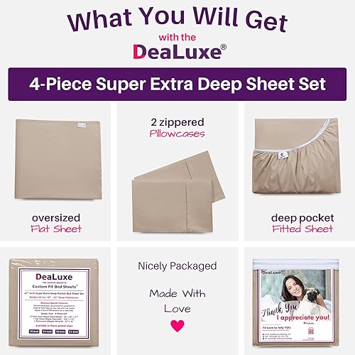 Miniatura 5 de Juego de almohadas y sábanas, para cama tamaño queen, sábana bajera con esquinas profundas de 16 pulgadas, sábana encimera de gran tamaño, 2 fundas