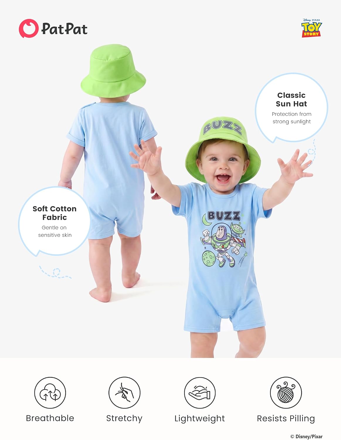 Disney Baby Boy's 2-Piece Romper and Sun Hat Outfit Set Newborn to Infant