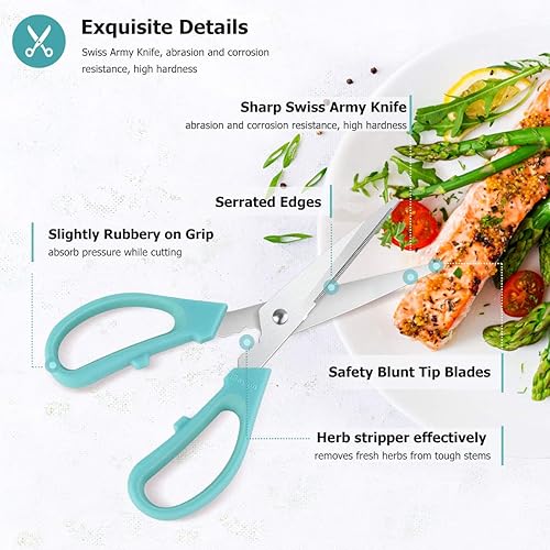Miniatura 2 de Tijeras de cocina de acero inoxidable, 3 colores 8 pulgadas, aptas para lavavajillas, tijeras de alimentos: para hierbas, pollo, aves de corral,