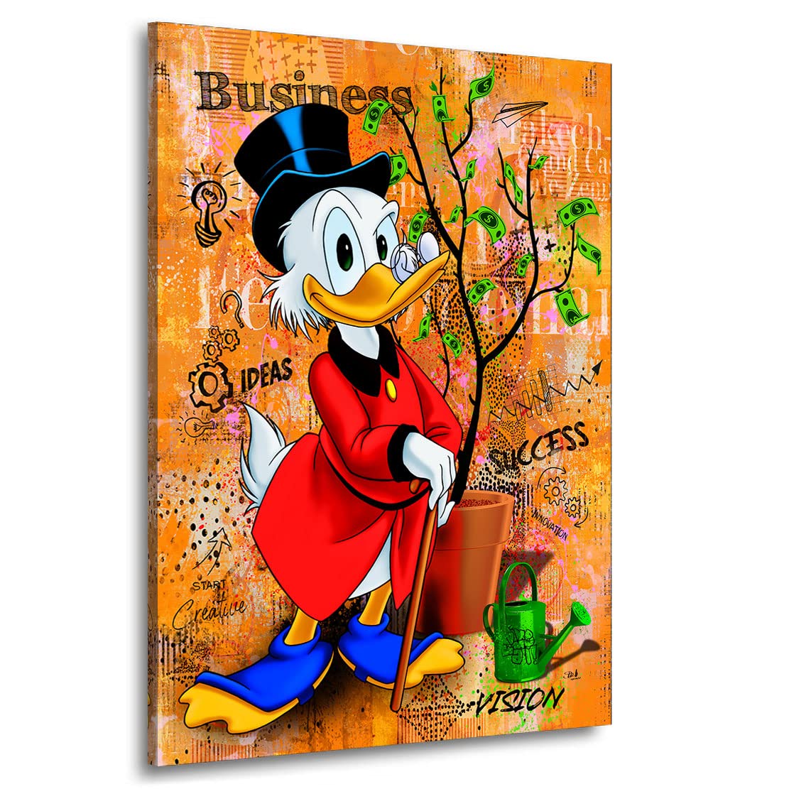 Kunstgestalten24 Leinwandbild Wandbild Comic Dagobert Duck Geldbaum Kunstdruck Raum- u. Wanddekoration Übergrößen