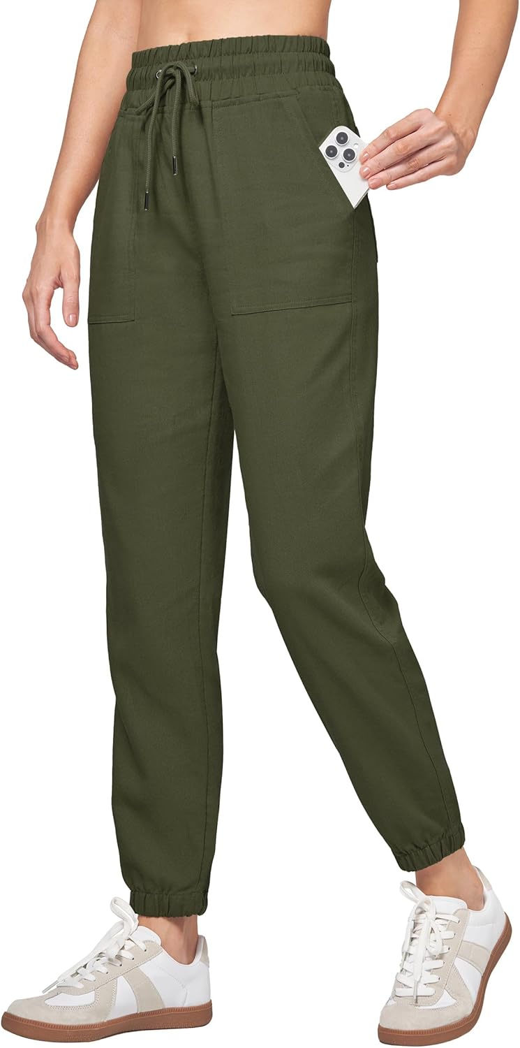Willit Women Linen Pants Joggers Casual Lightweight Lounge Cotton Linen Travel Beach Summer Pants with Pockets 25.5"/28"