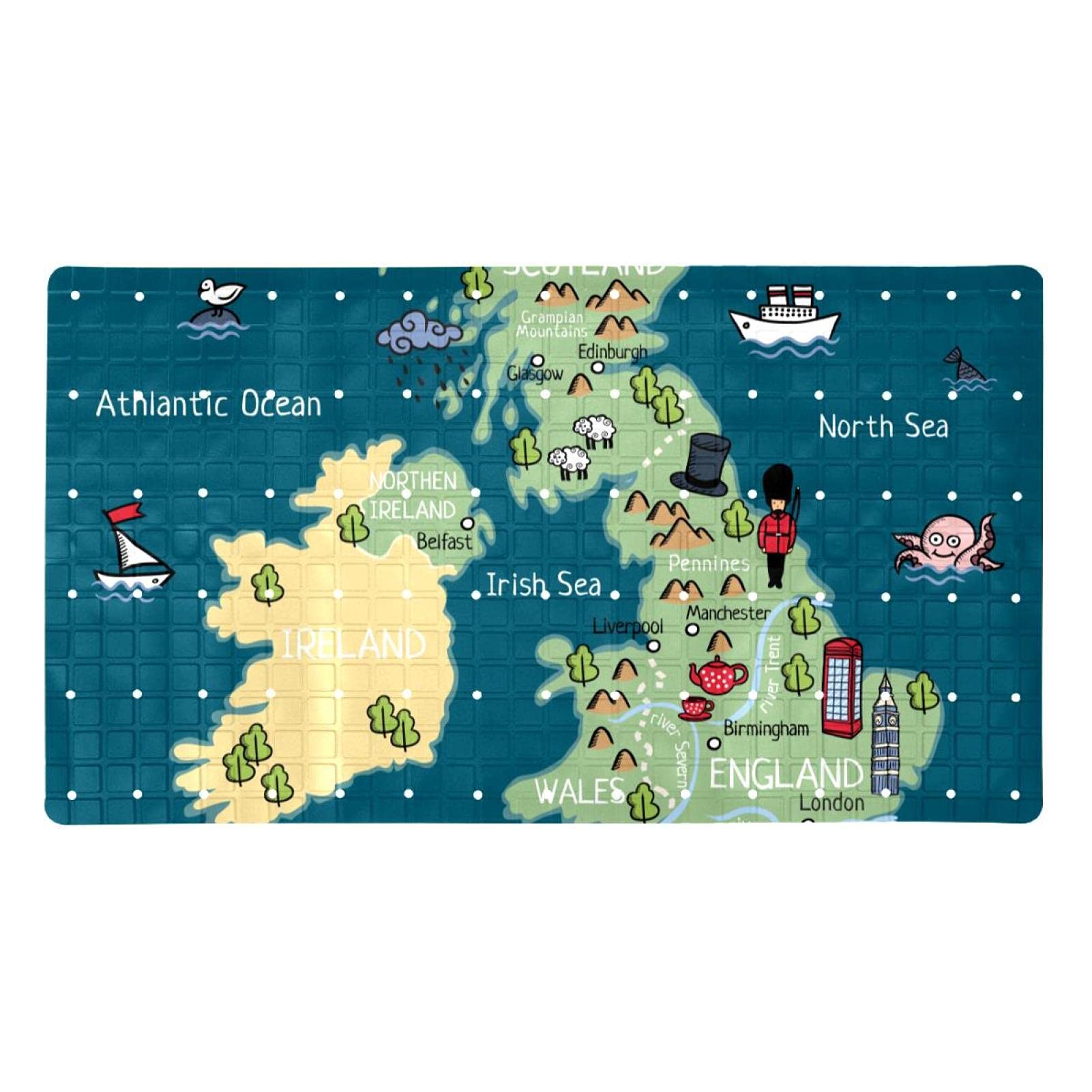 Tapis baignoire antidérapant 40x70cm avec ventouses motif carte du Royaume-Uni