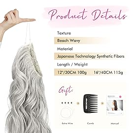 REECHO Invisible Wire Hair Extensions with Thinner Softer Lace Weft (Silver Grey, 12 Inch (Pack of 1))