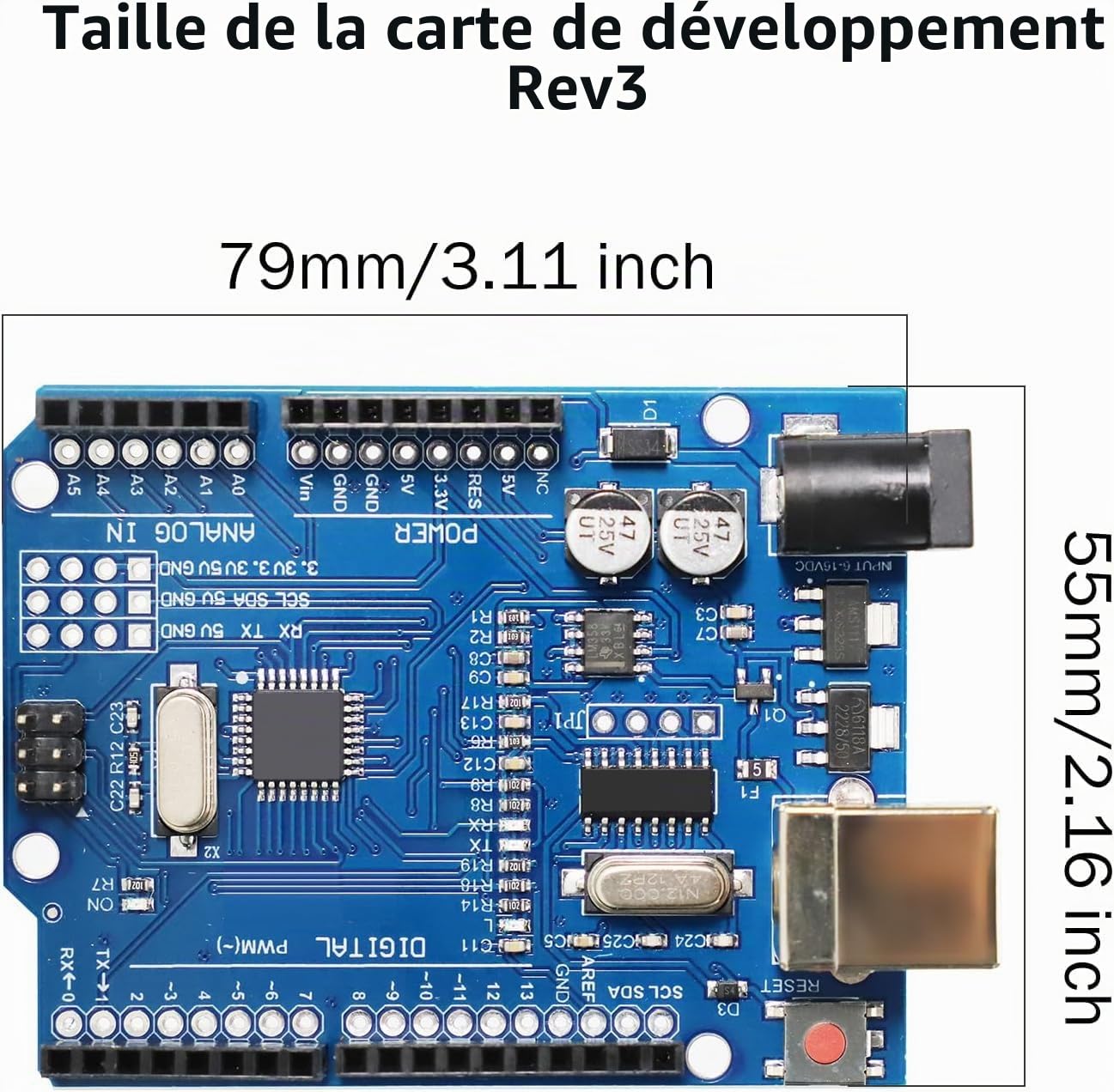 Rev3 Conseil de Développement avec 328 Microcontrôleur Binghe 4 pièces Rev3 Carte avec USB Câbles 16 MHz 2 KB pour Les projets électroniques Compatible avec Arduino
