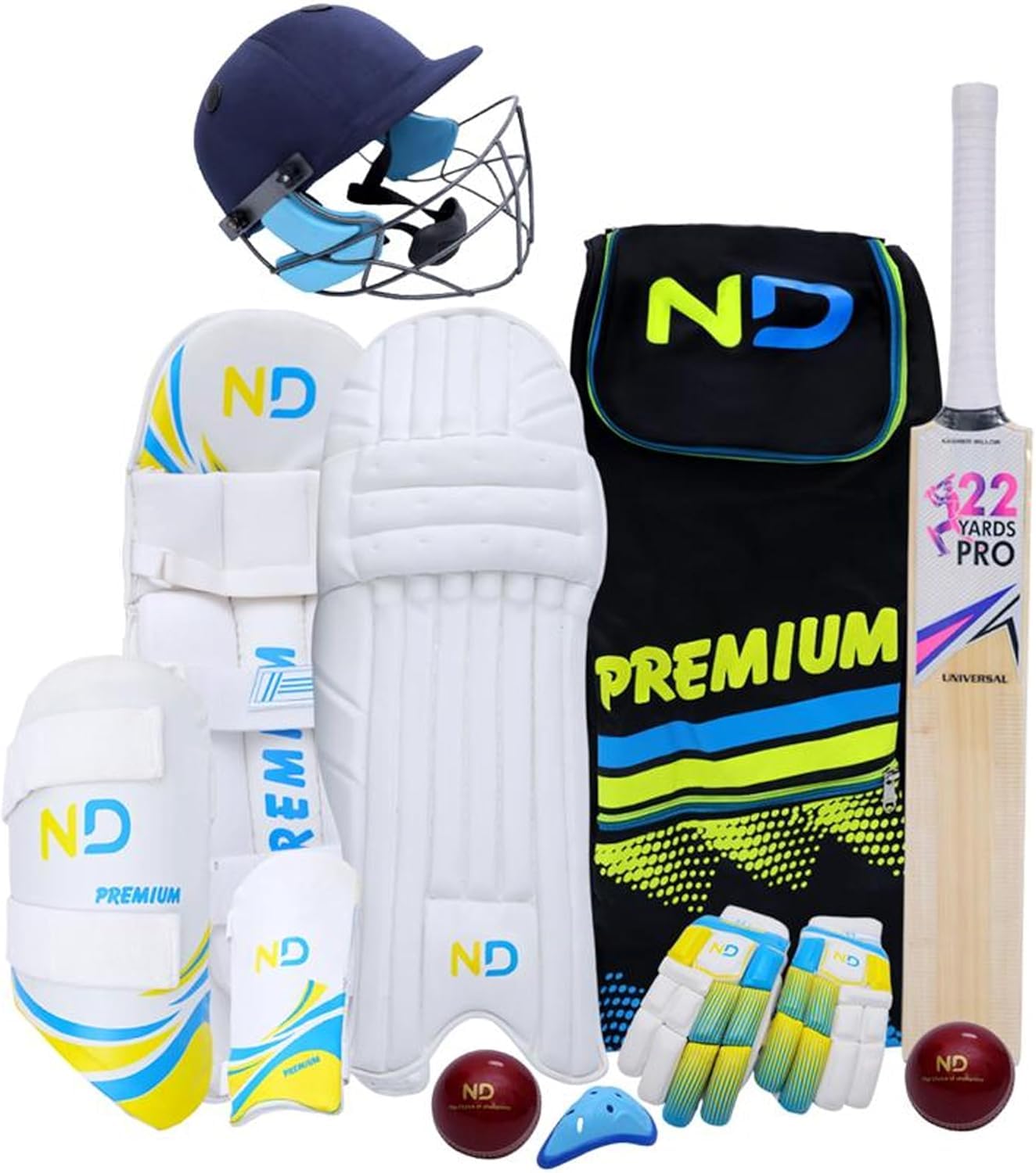 22YardsPro KK Cricket Kit 11pc Set Bat Ball Pad Leg Guard Glove BAT Boys Youths Mens UK (Small Boys)